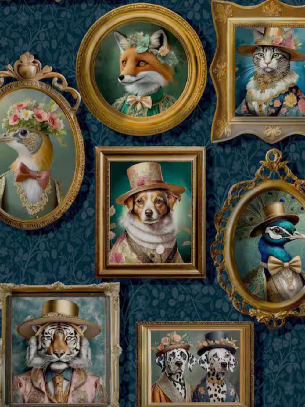 Holden Regal Framed Beasts Navy Blue Non-Pasted Wallpaper (Covers 56 sq. ft.)